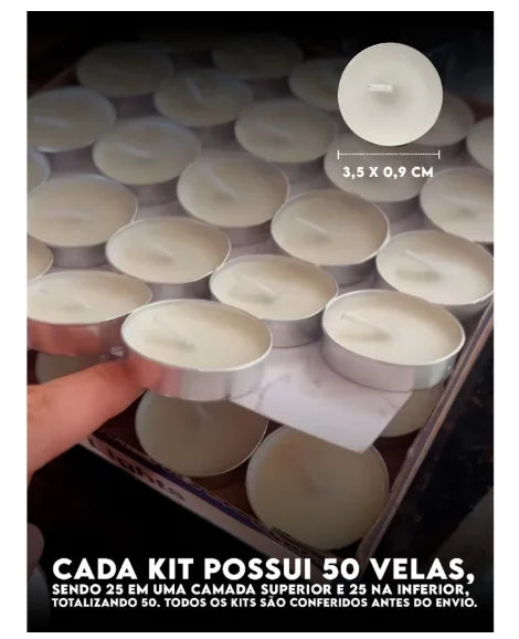 Kit 50 Velas com Suporte de Alumínio 