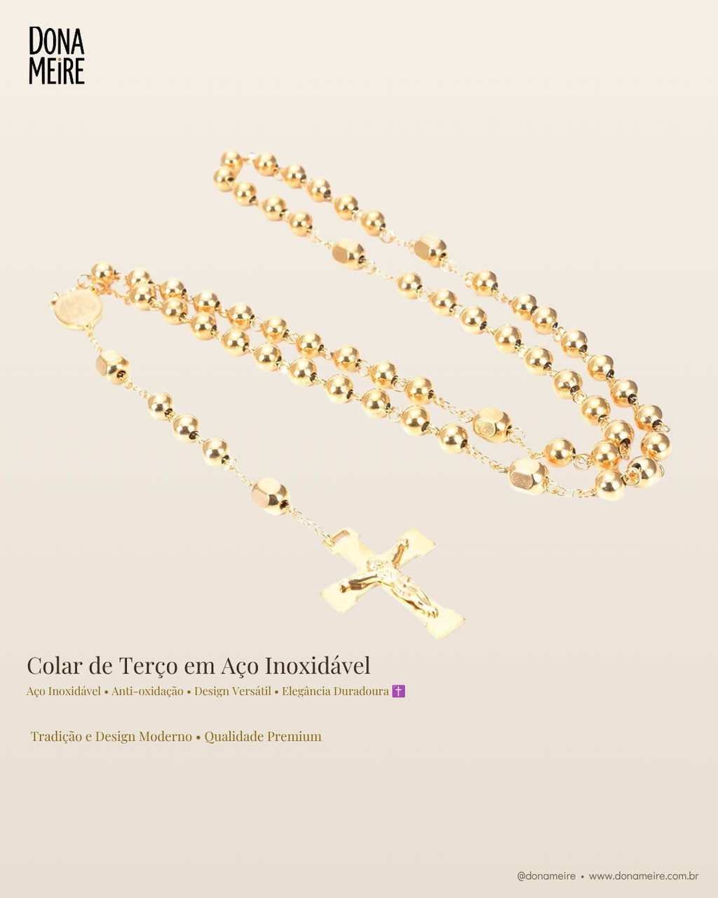 Colar de Terço com Cruz em Aço Inoxidável – Estilo Clássico e Resistência