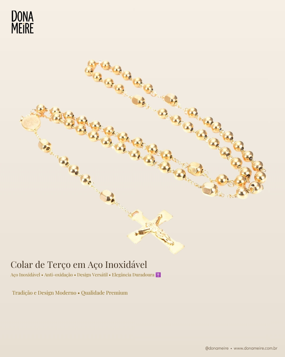 Colar de Terço com Cruz em Aço Inoxidável – Estilo Clássico e Resistência