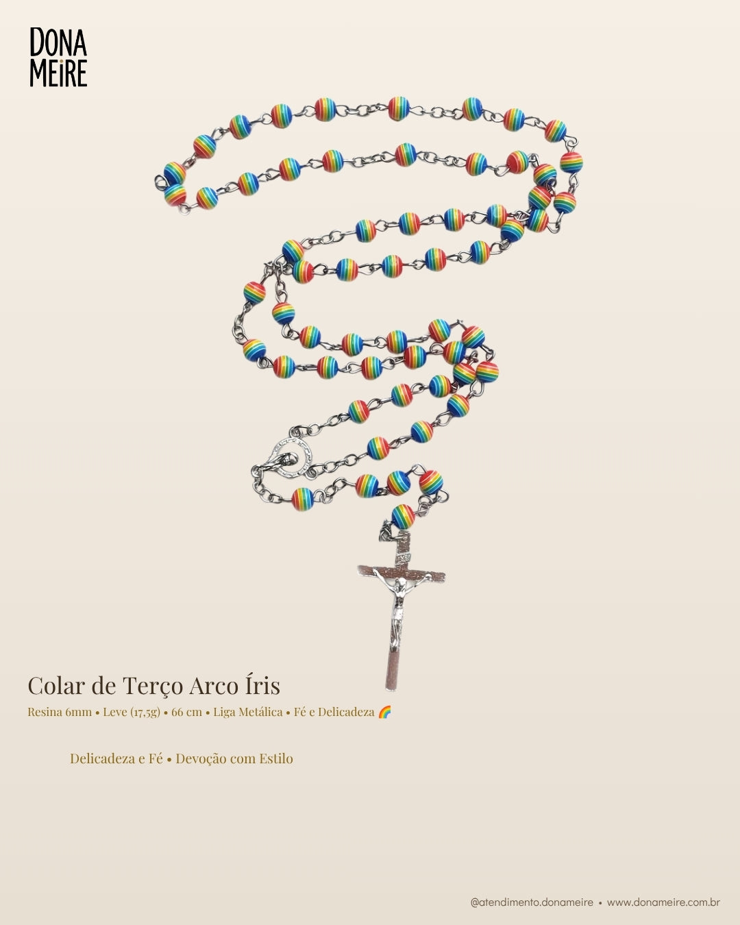 Colar de Terço Arco Íris – Delicadeza e Fé