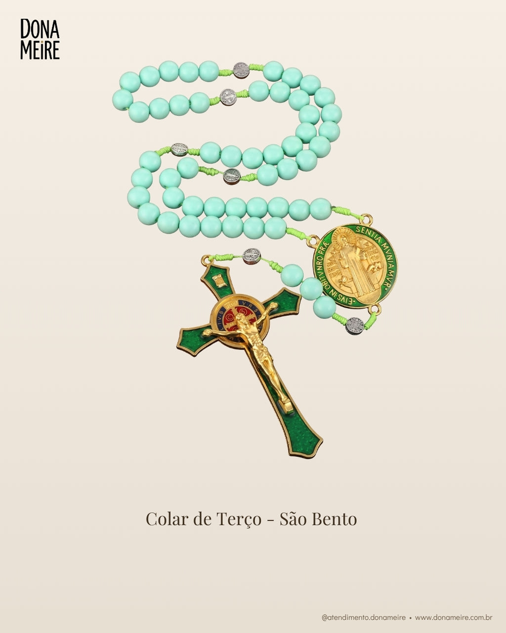 Colar Terço Artesanal São Bento – Esferas Multifacetadas