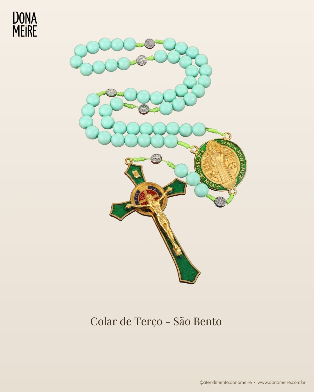 Colar Terço Artesanal São Bento – Esferas Multifacetadas