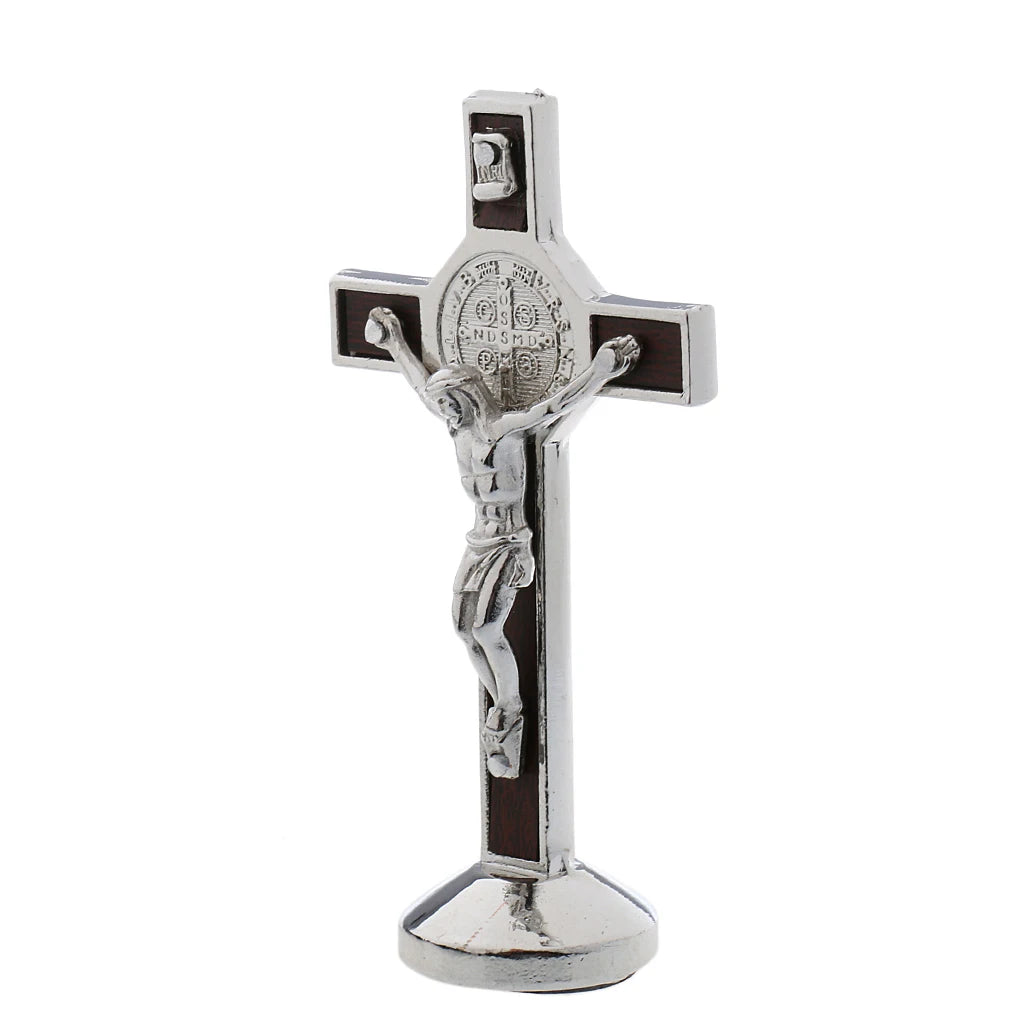 Crucifixo Clássico em Metal (9cm) com Base Adesiva