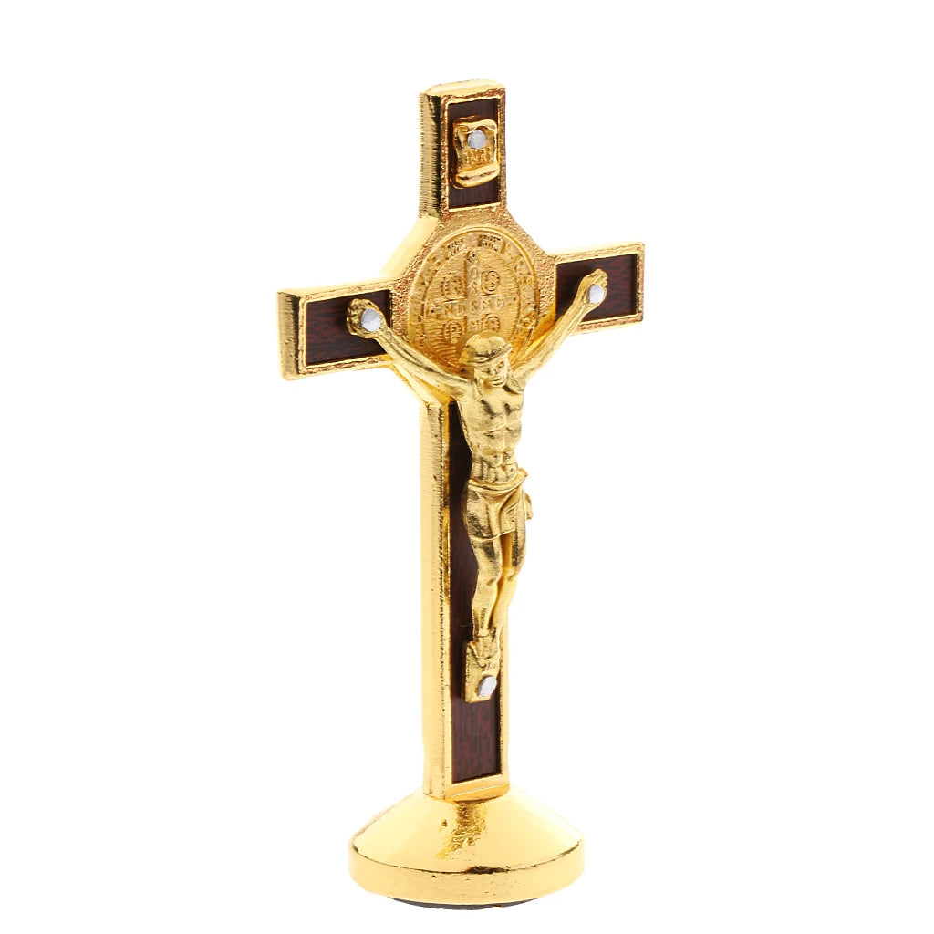 Crucifixo Clássico em Metal (9cm) com Base Adesiva