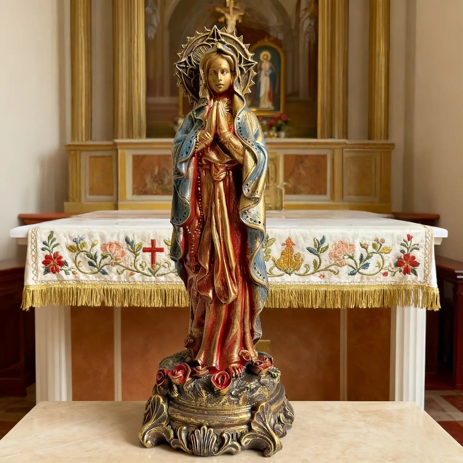 Estatueta de Nossa Senhora da Bênção – Escultura Artesanal em Resina