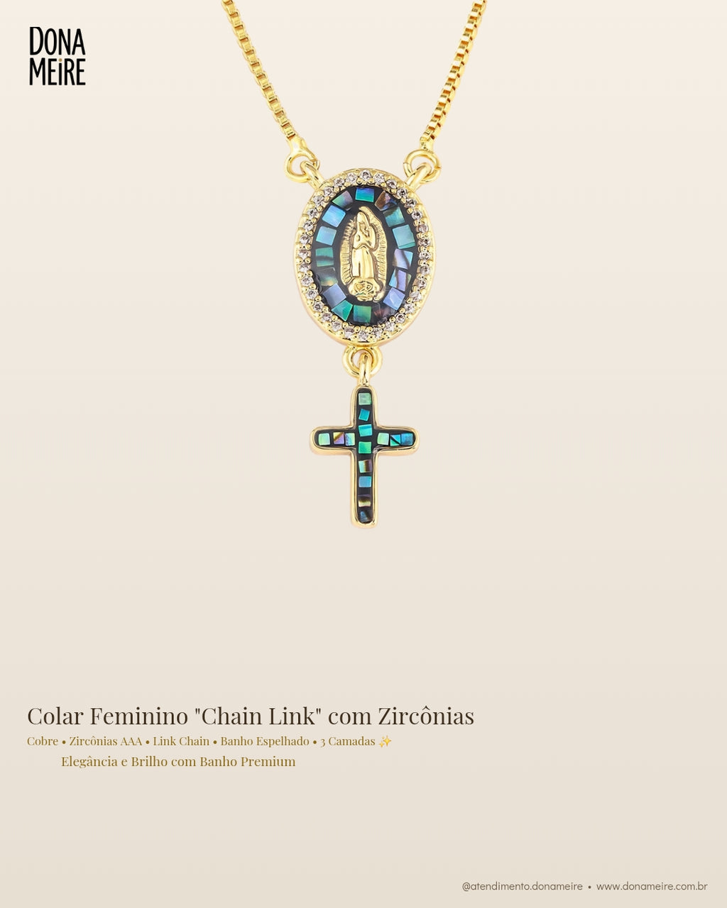 Colar Feminino "Chain Link" com Zircônias – Banho Premium