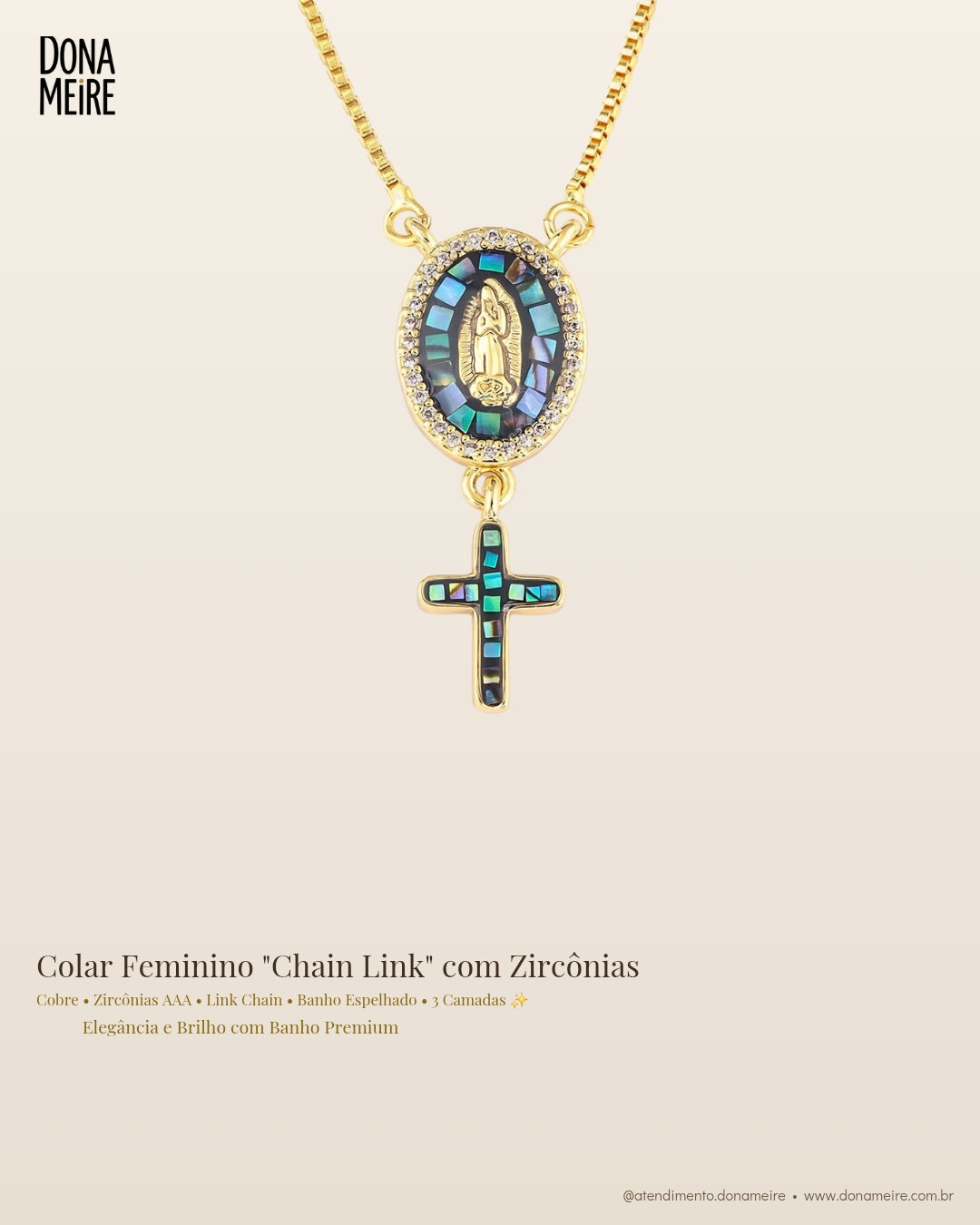 Colar Feminino "Chain Link" com Zircônias – Banho Premium