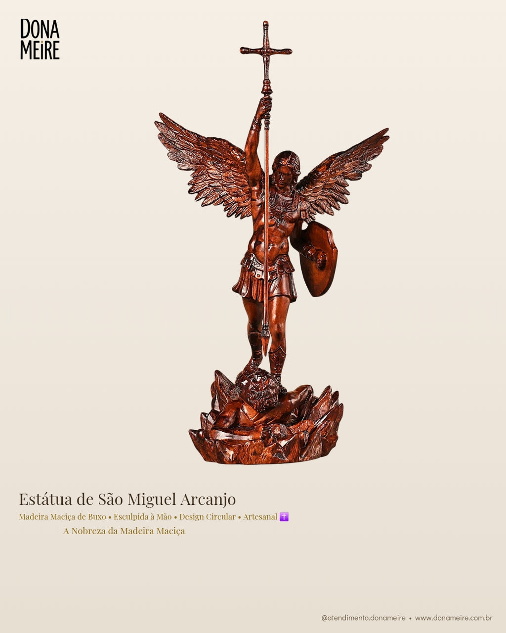 Estátua de São Miguel Arcanjo - Madeira Maciça