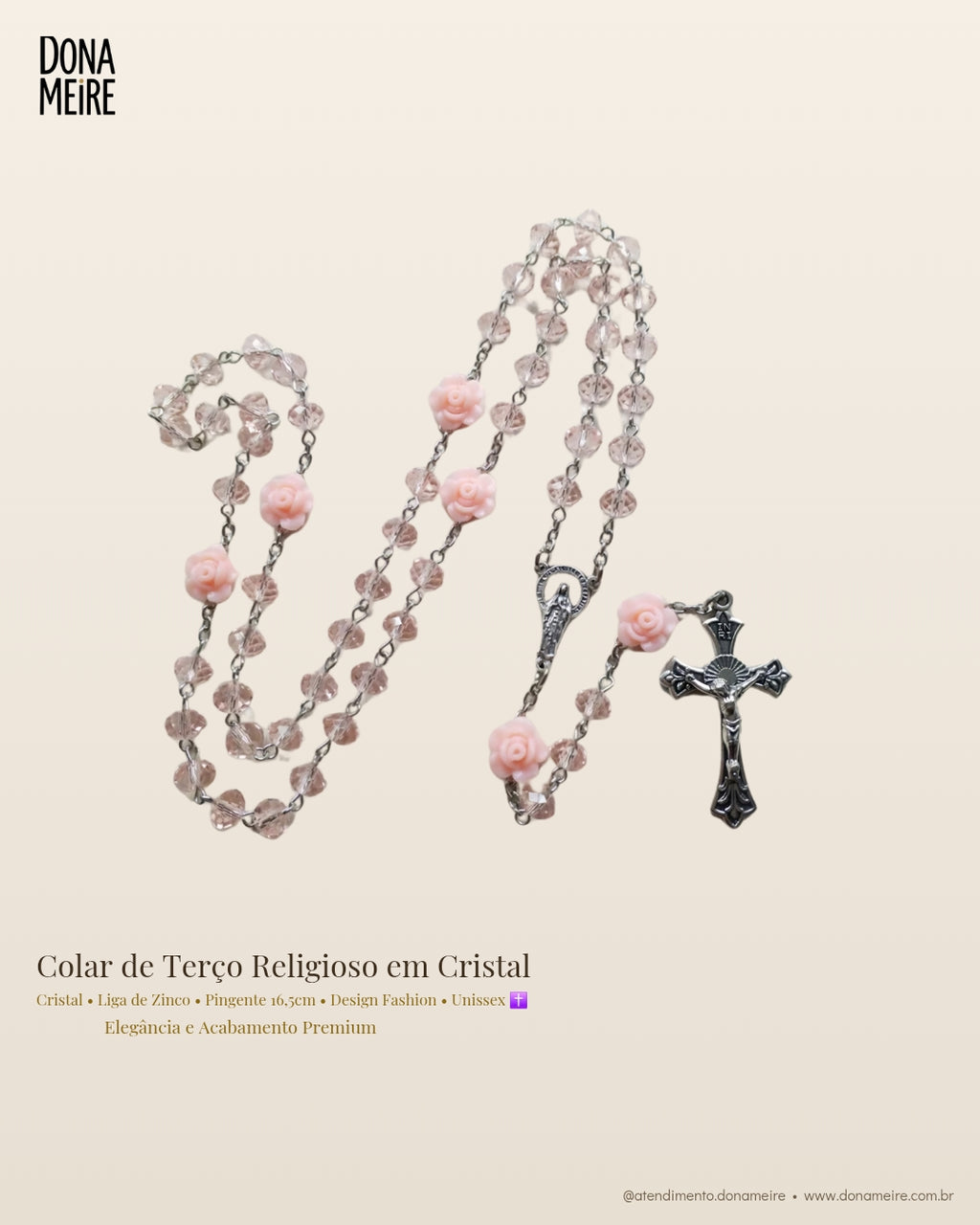 Colar de Terço Religioso – Elegância em Cristal e Acabamento Premium